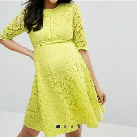 Lime green/yellow lace ASOS maternity dress - Picture 5 of 5